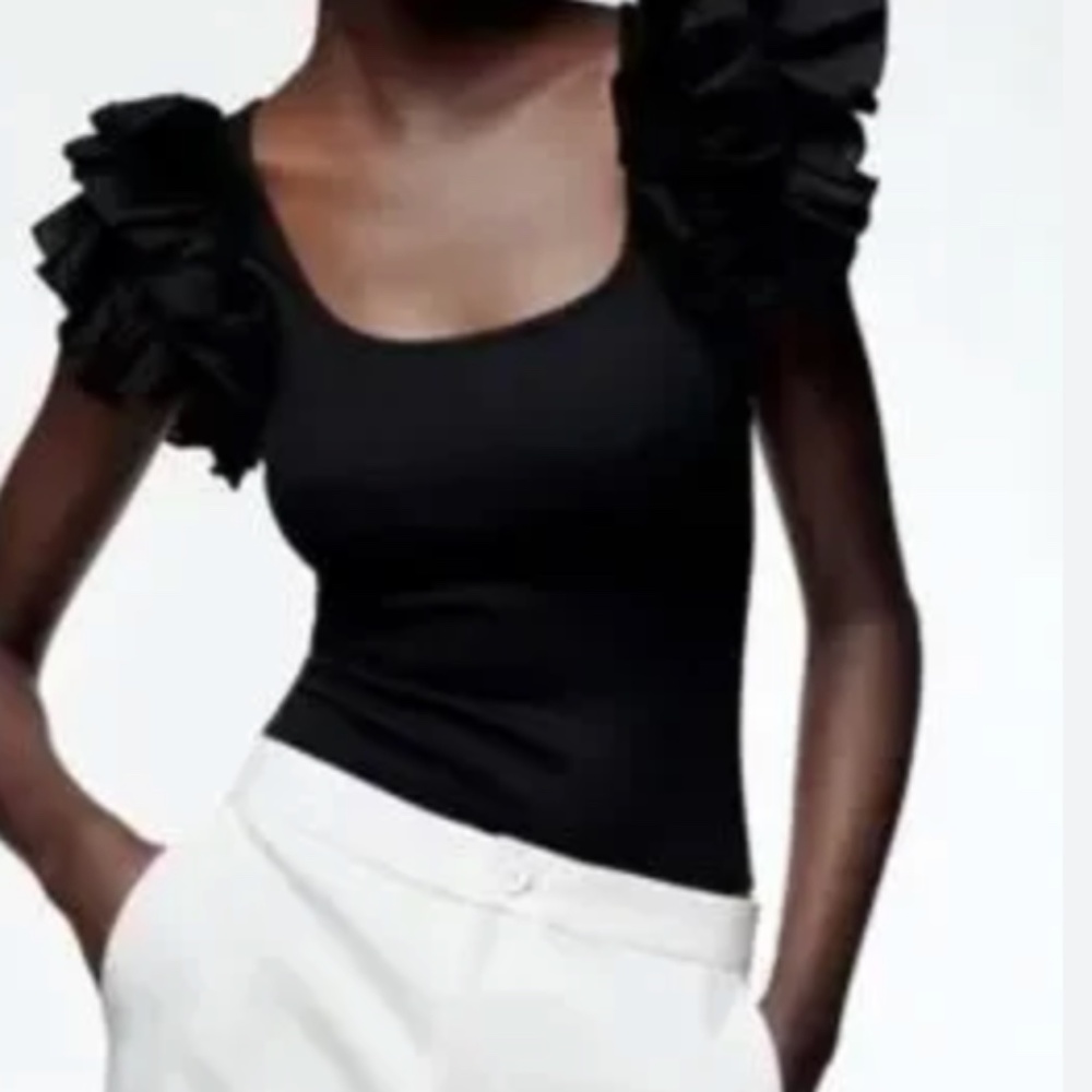 Zara Black Ruffle Bodysuit size Small